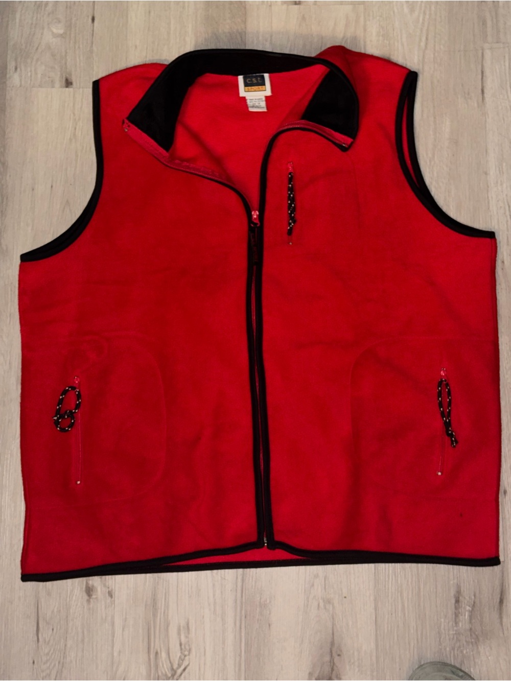 Vintage C.S.T. Sport Red Fleece Full-Zip Vest with Black Trim 1X